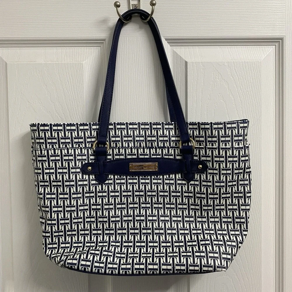 TOMMY HILFIGER Handbag Tote‎ Purse Blue/white With Silver Accent Pockets